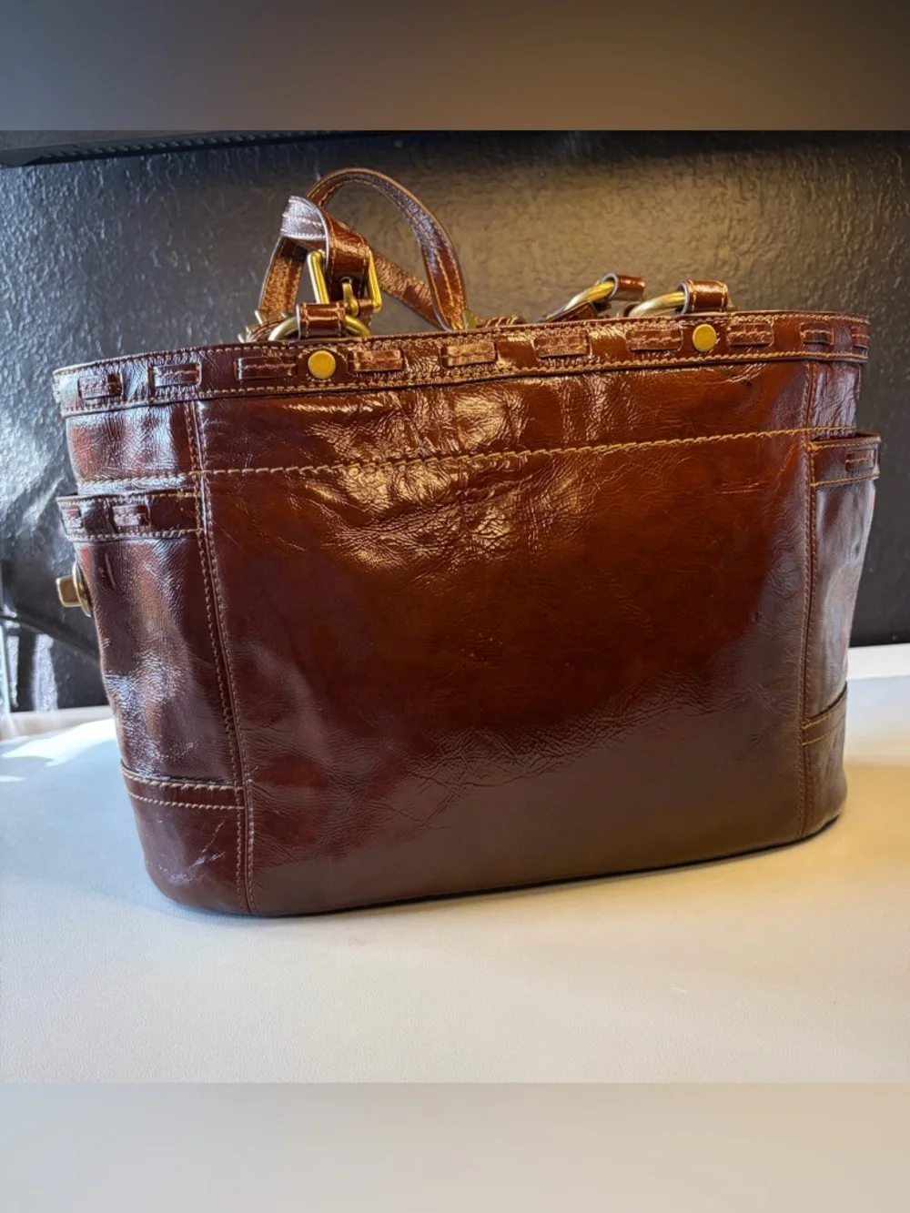 Coach Patent Leather Shoulder Tote with Gold Hardware! #11500 - Picture 6 of 16